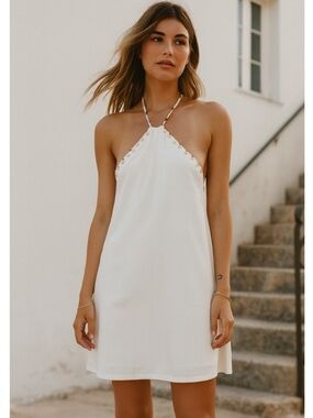 white halter neck dress zara White Casual Halter Neck Dress
